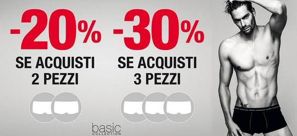 Yamamay, linea basic uomo: promozioni fino al 20 e al 30 per cento