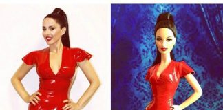 Paola Iezzi presenta la sua Barbie: abito rosso in lurex e coda alta per una buona causa