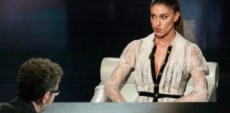 Belen Rodriguez, abito bianco trasparente