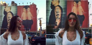 Bella Hadid: look total white Calvin Klein, via il reggiseno!