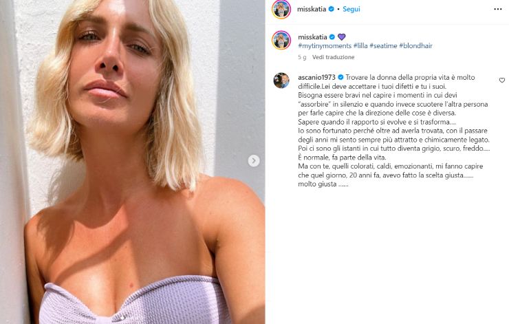 katia pedrotti ascanio pacelli dedica instagram