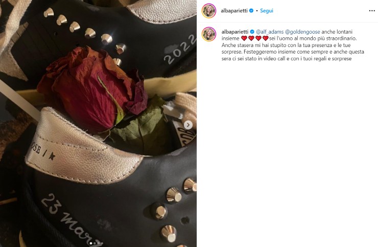 alba parietti compleanno regalo fidanzato scarpe