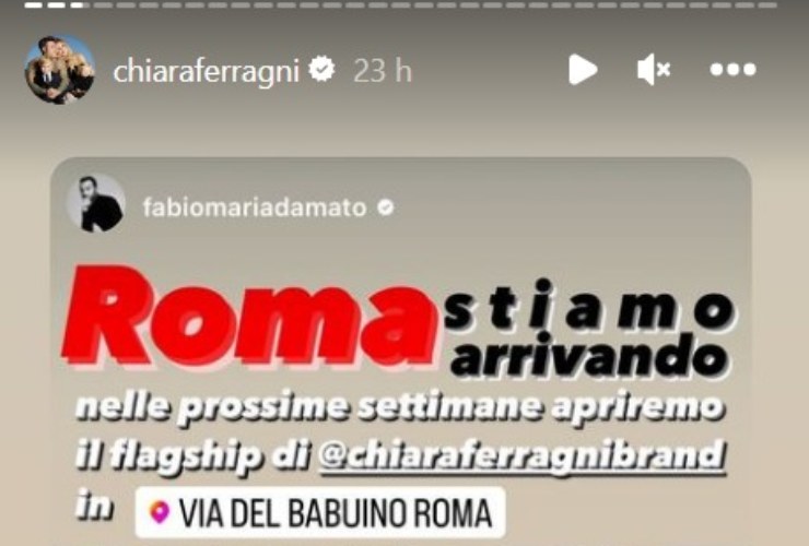 flaghship a Roma di chiara ferragni: storia Instagram