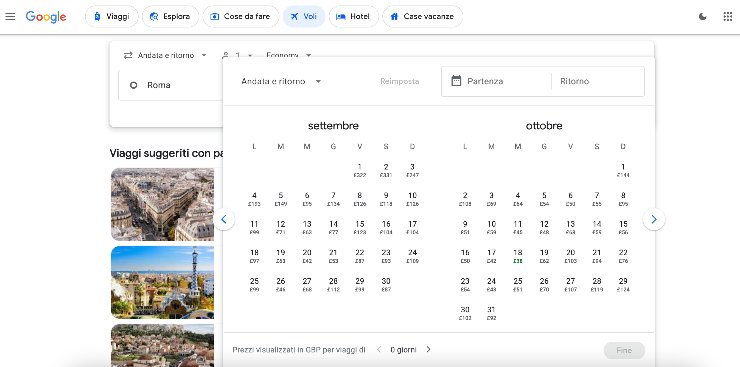 google flights calendario