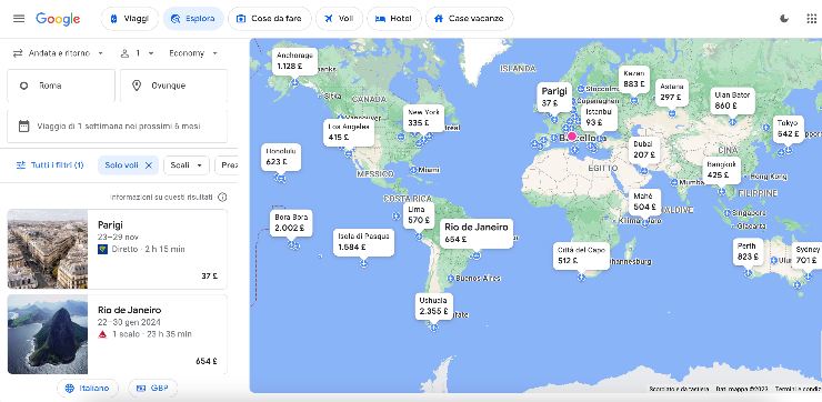 google flights esplora