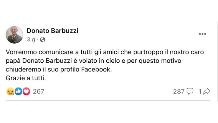 donato barbuzzi annuncio morte