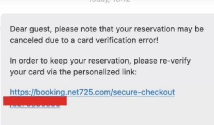 Il messaggio di truffa Booking.com