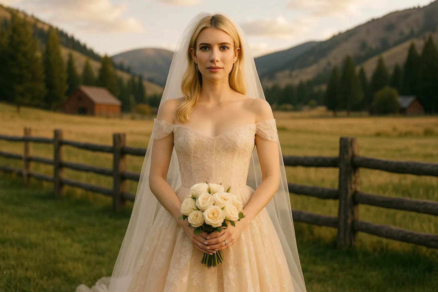 Il matrimonio di Emma Roberts in Idaho: gli abiti Monique Lhuillier e il vintage Pierre Cardin