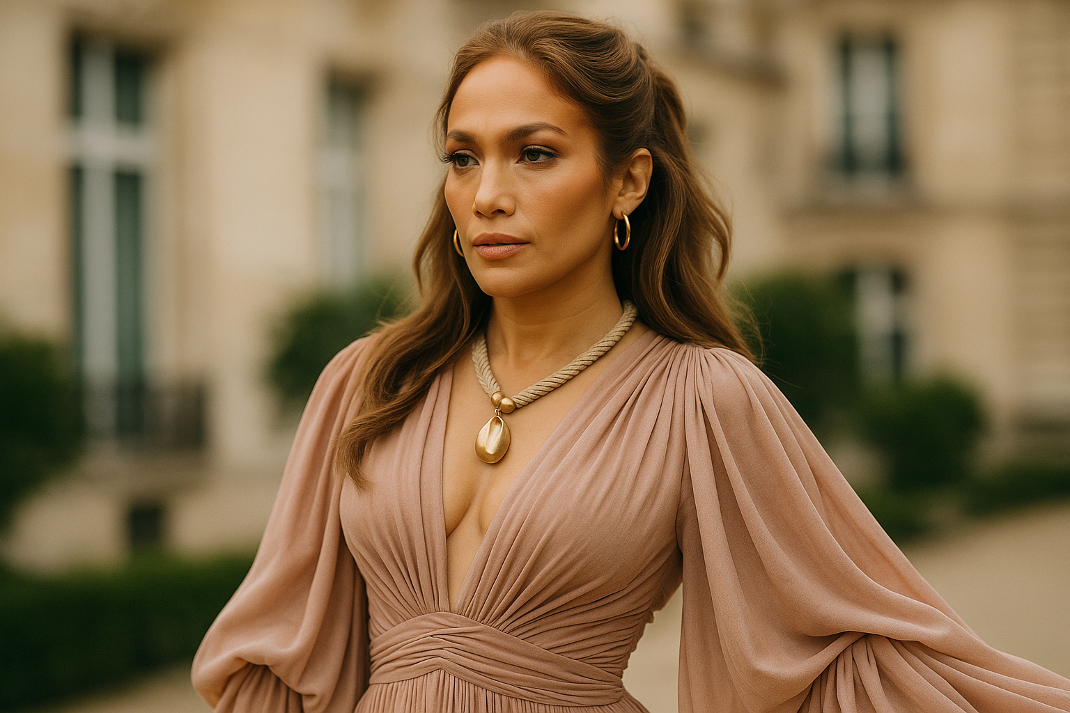 Jennifer Lopez a Parigi: il soft boho rosa poudre e kaki dell'estate 2026 (2)