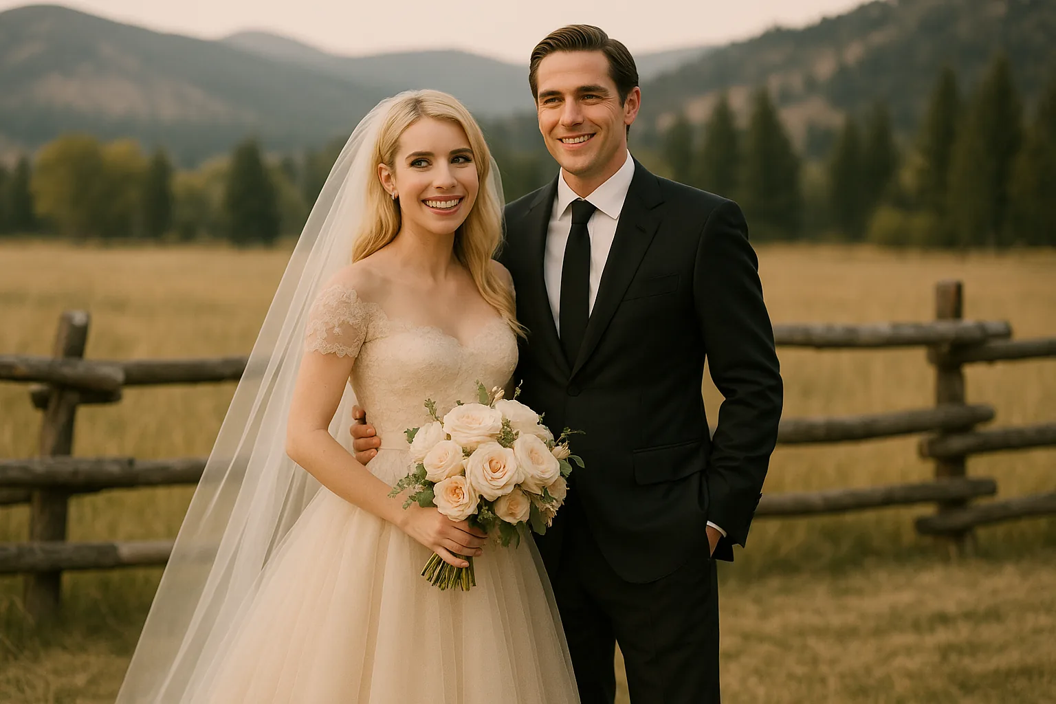 Il matrimonio di Emma Roberts in Idaho: gli abiti Monique Lhuillier e il vintage Pierre Cardin (2)