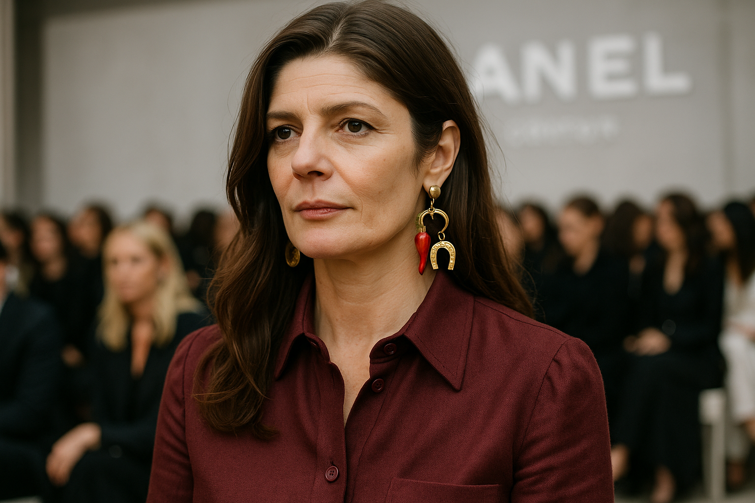 Chiara Mastroianni a Chanel Haute Couture: il burgundy e l'arguzia Made in Italy sul front row parigino