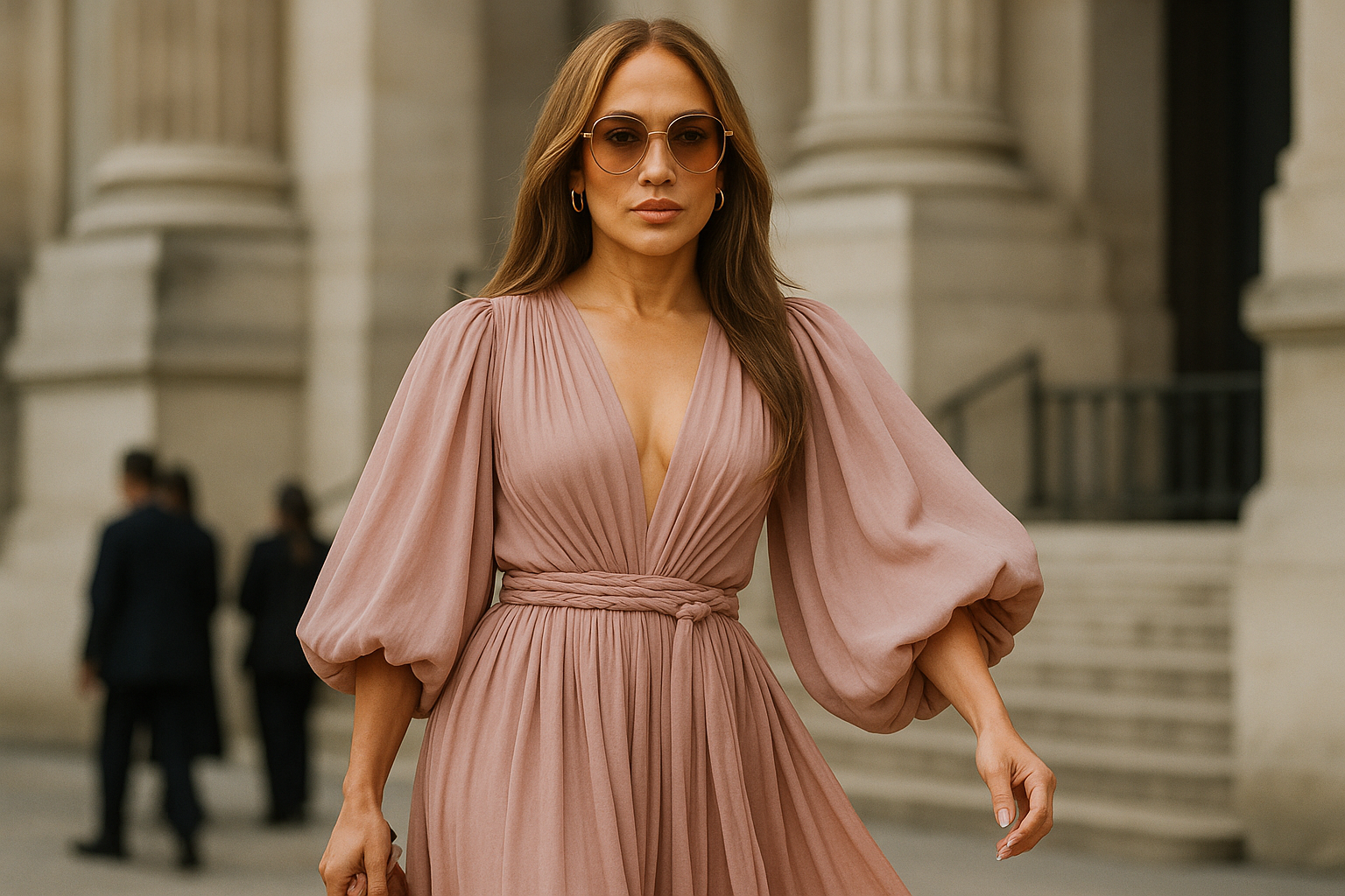 Jennifer Lopez a Parigi: il soft boho rosa poudre e kaki dell'estate 2026