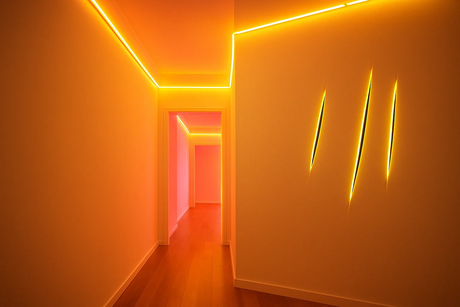 Un appartamento a Roma con corridoio-installazione ispirato ai neon di Lucio Fontana (2)