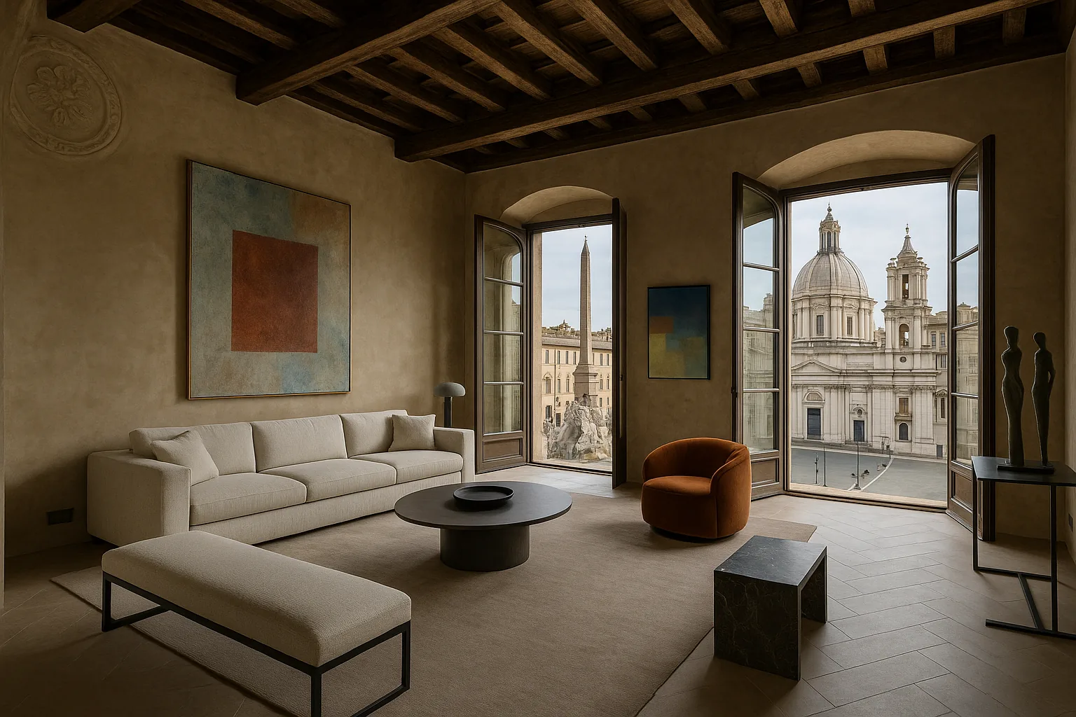 Attico su Piazza Navona: la casa dei sogni a Roma con collezione d'arte e vista sui tetti
