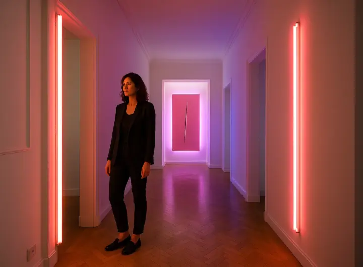 Un appartamento a Roma con corridoio-installazione ispirato ai neon di Lucio Fontana