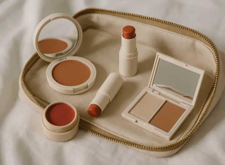 Beauty case minimalista per le vacanze: i cosmetici multiuso che salvano spazio