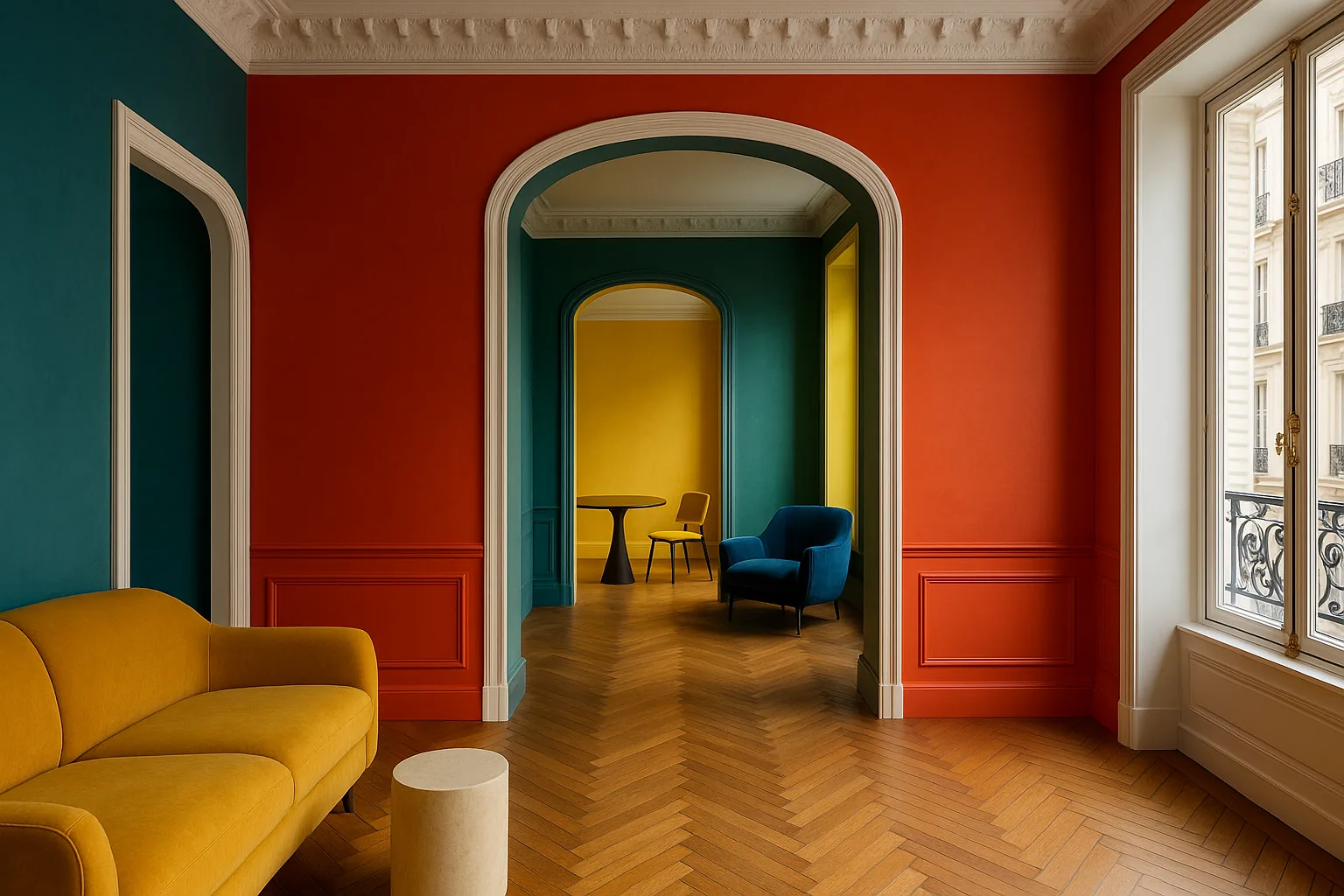 Appartamento a Parigi trasformato dai colori: il progetto di Anne Chaperon a Place de Clichy