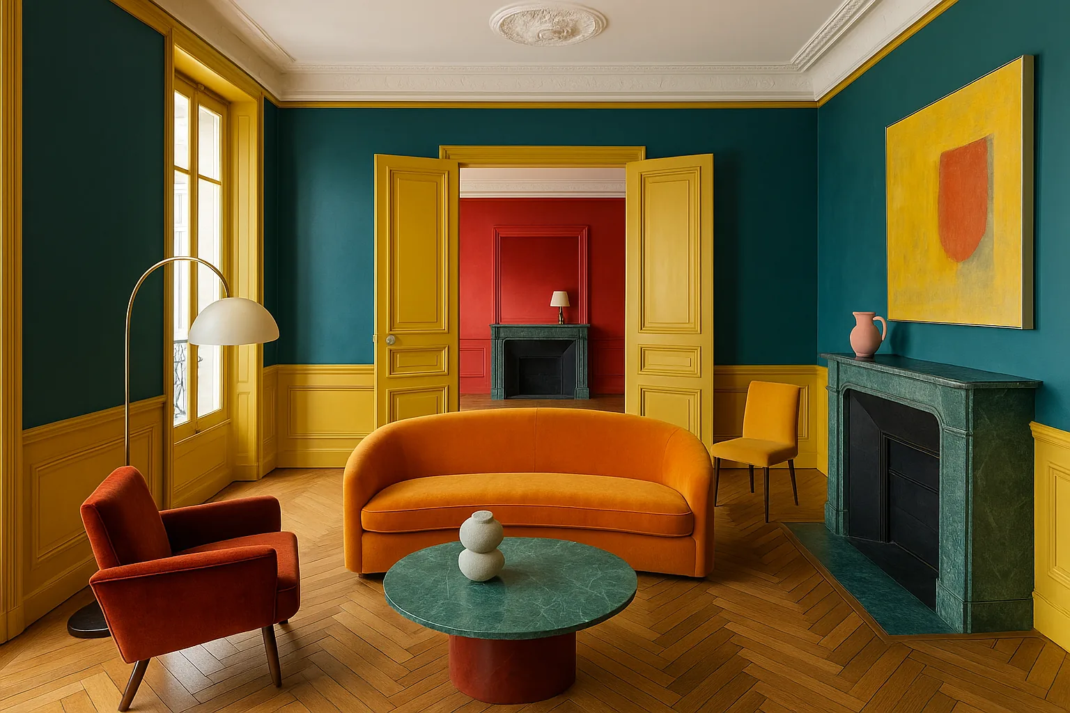 Appartamento a Parigi trasformato dai colori: il progetto di Anne Chaperon a Place de Clichy (2)