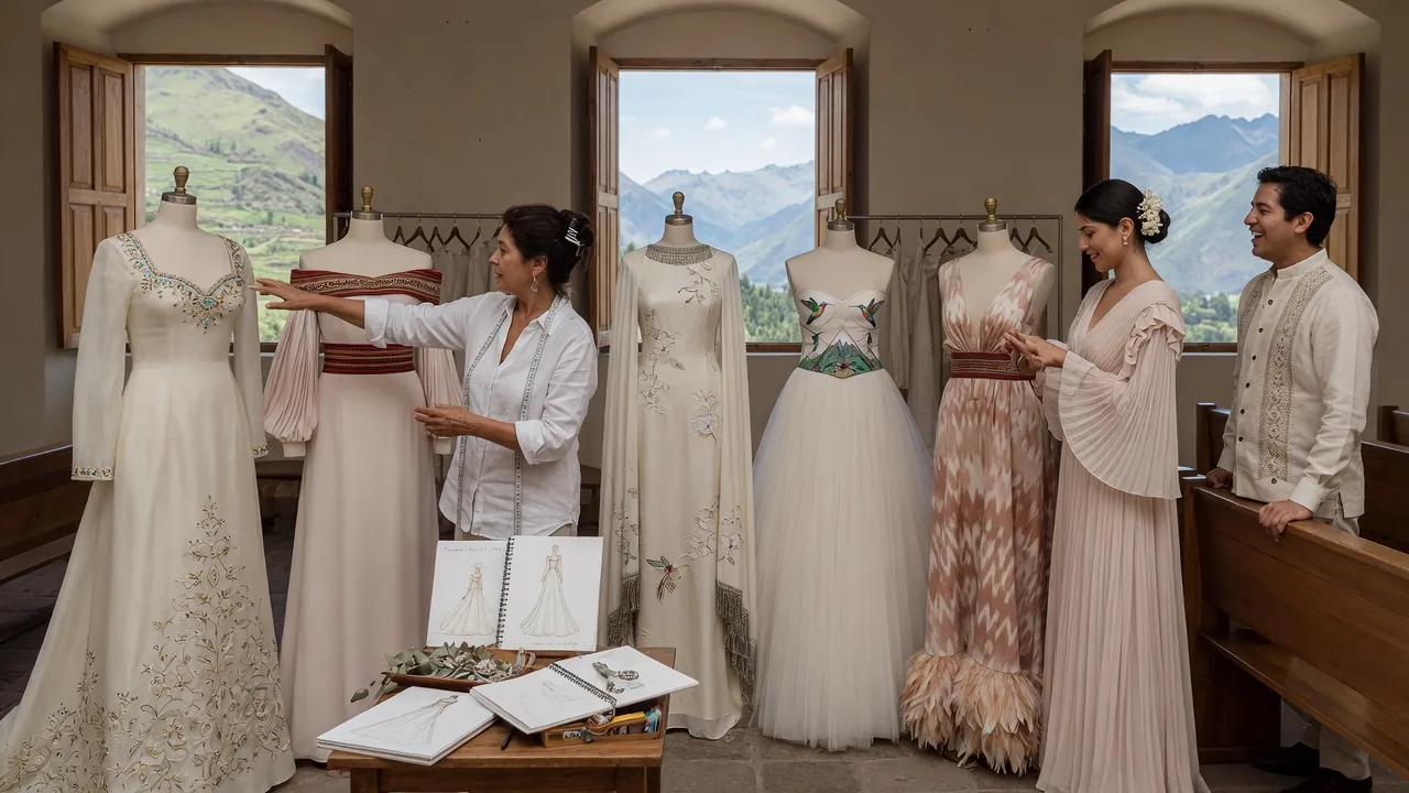 Francesca Miranda disegna 5 abiti custom per il matrimonio in Sacred Valley